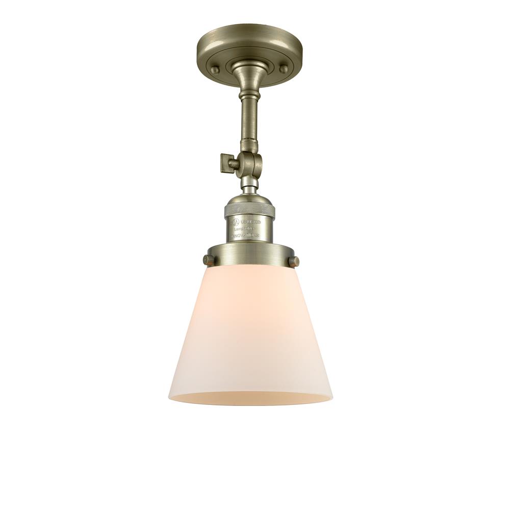 Innovations 201F-AB-G61-LED 1 Light Vintage Dimmable LED Small Cone 6 inch Semi-Flush Mount