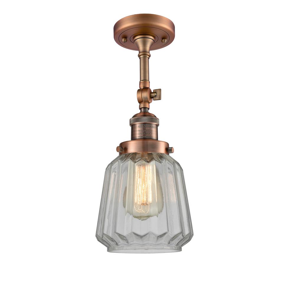Innovations 201F-AC-G142-LED 1 Light Vintage Dimmable LED Chatham 6 inch Semi-Flush Mount in Antique Copper