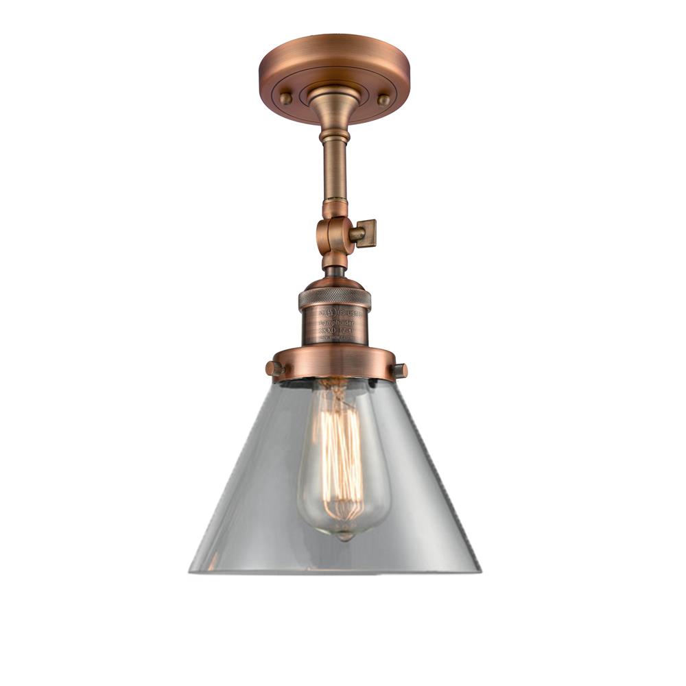 Innovations 201F-AC-G42-LED 1 Light Vintage Dimmable LED Large Cone 8 inch Semi-Flush Mount in Antique Copper
