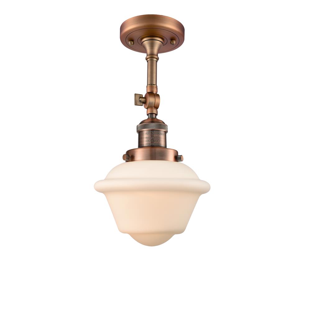 Innovations 201F-AC-G531 Small Oxford 1-100 watt 12.5 inch Antique Copper Semi-Flush Mount with Matte White Cased glass and Solid Brass 180 Degree Adjustable Swivel With Engraved Cast Cup