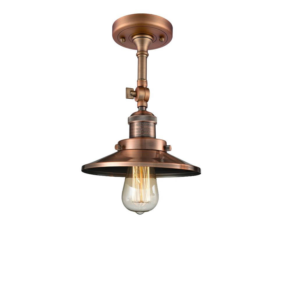 Innovations 201F-AC-M3-LED 1 Light Vintage Dimmable LED Railroad 8 inch Semi-Flush Mount in Antique Copper