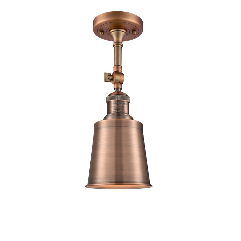 Innovations 201F-AC-M9-AC Addison 1-100 watt 5 inch Antique Copper Semi-Flush Mount with Antique Copper Addison shades and Solid Brass 180 Degree Adjustable Swivel With Engraved Cast Cup
