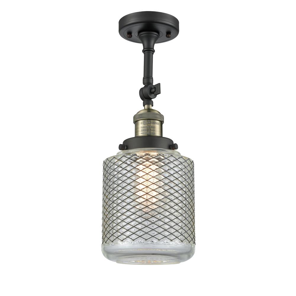 Innovations 201F-BAB-G262 Stanton 1-100 watt 18 inch Black Antique Brass Semi-Flush Mount with Vintage Wire Mesh glass and Solid Brass 180 Degree Adjustable Swivel With Engraved Cast Cup