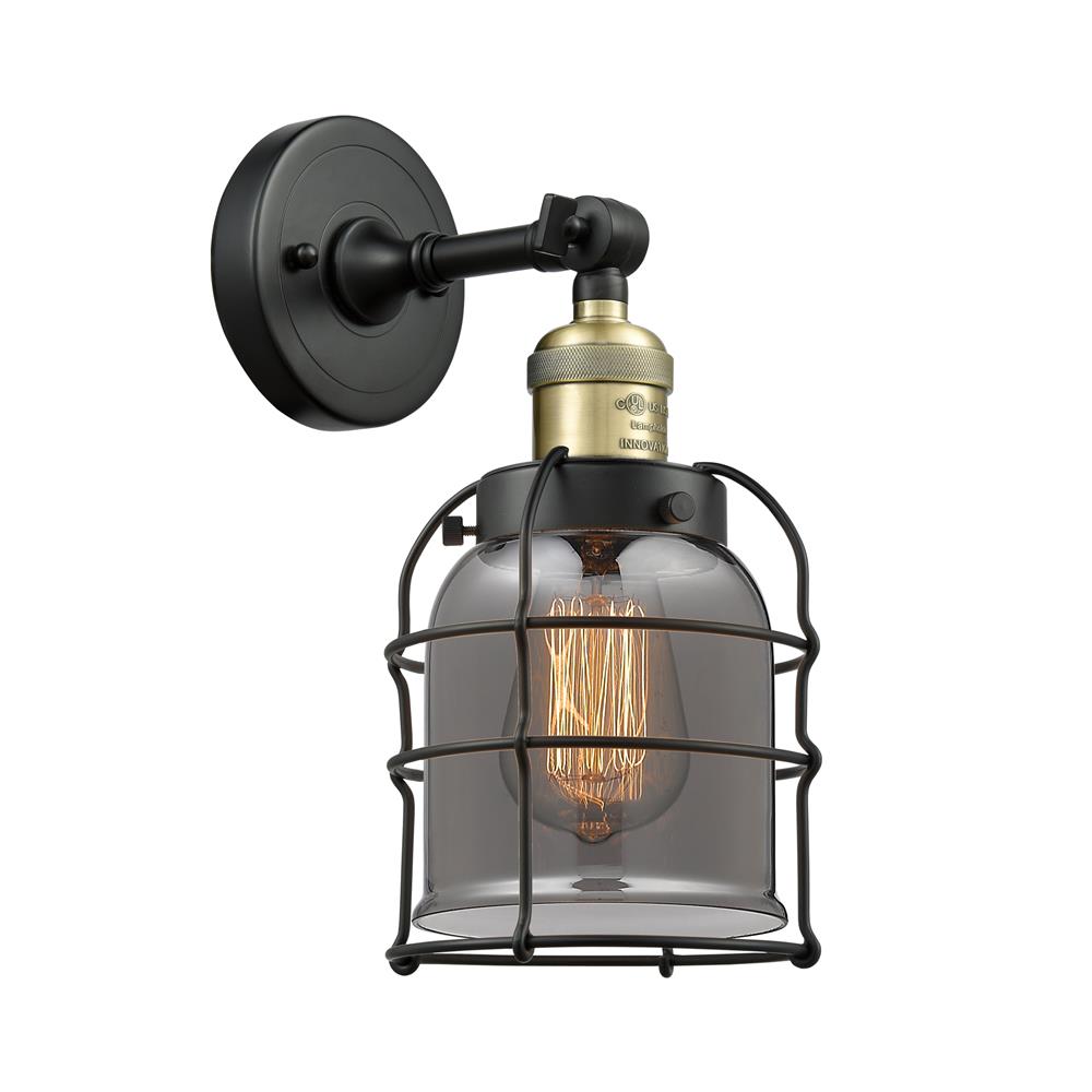 Innovations 201F-BAB-G53-CE-LED Small Bell Cage Semi-Flush Mount 1 Light  in Black Antique Brass