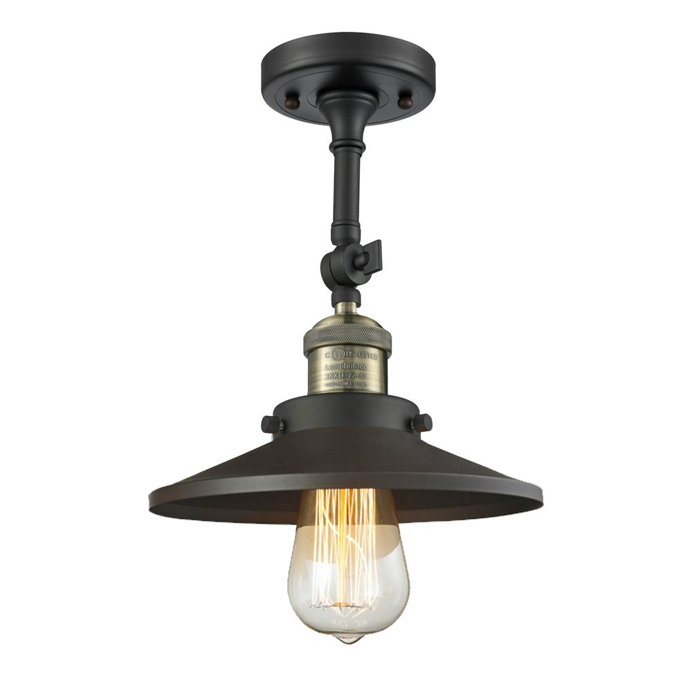 Innovations 201F-BAB-M6-LED 1 Light Vintage Dimmable LED Railroad 8 inch Semi-Flush Mount in Black Antique Brass