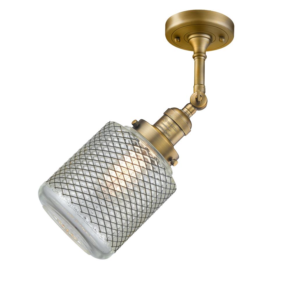 Innovations 201F-BB-G262 Stanton 1-100 watt 18 inch Brushed Brass Semi-Flush Mount with Vintage Wire Mesh glass and Solid Brass 180 Degree Adjustable Swivel With Engraved Cast Cup