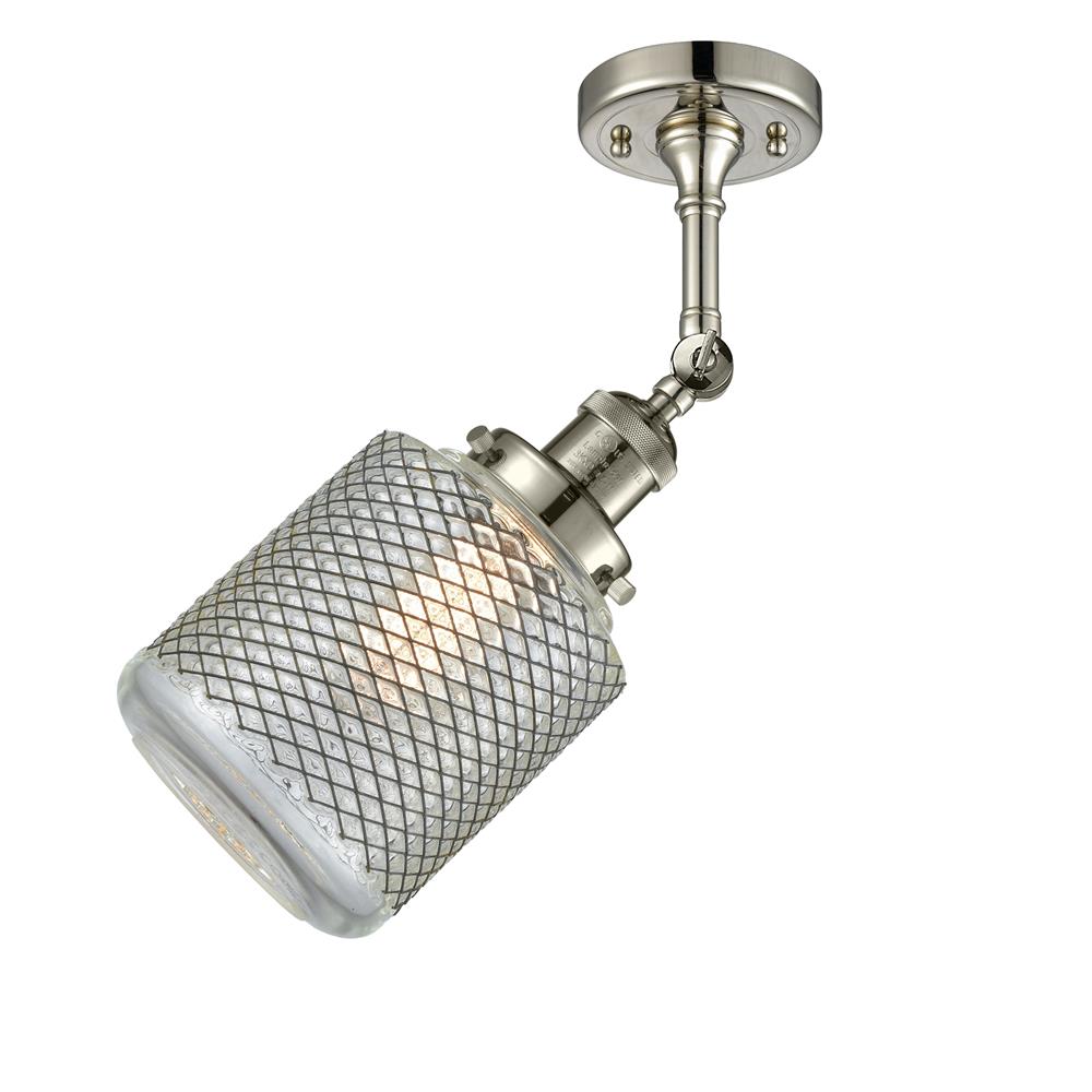 Innovations 201F-PN-G262 Stanton 1-100 watt 18 inch Polished Nickel Semi-Flush Mount with Vintage Wire Mesh glass and Solid Brass 180 Degree Adjustable Swivel With Engraved Cast Cup