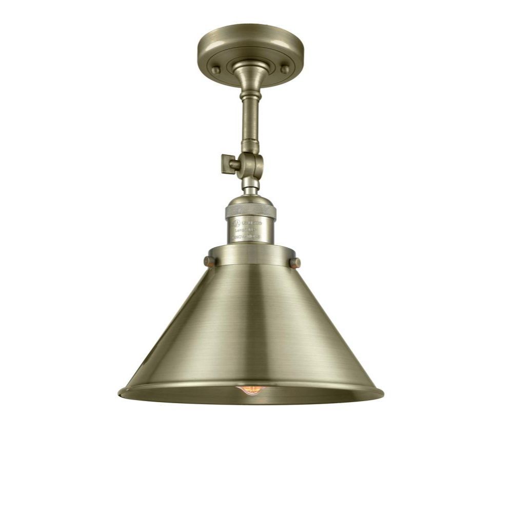 Innovations 201F-SG-M10-SG-LED Briarcliff 1 Light Semi-Flush Mount in Satin Gold with Satin Gold Briarcliff Cone Metal Shade