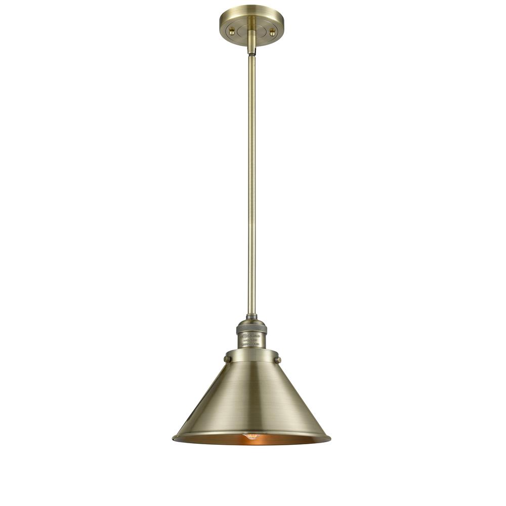 Innovations 201S-AB-M10-AB Briarcliff 1-100 watt 10 inch Antique Brass Mini Pendant with Antique Brass Briarcliff shades and Solid Brass Hang Straight Swivel