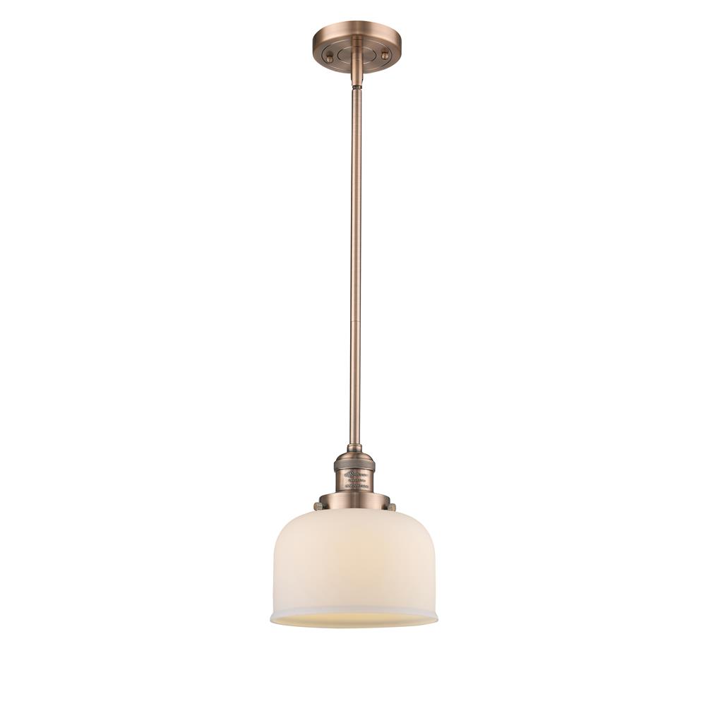 Innovations 201S-AC-G71-LED 1 Light Vintage Dimmable LED Large Bell 8 inch Mini Pendant in Antique Copper