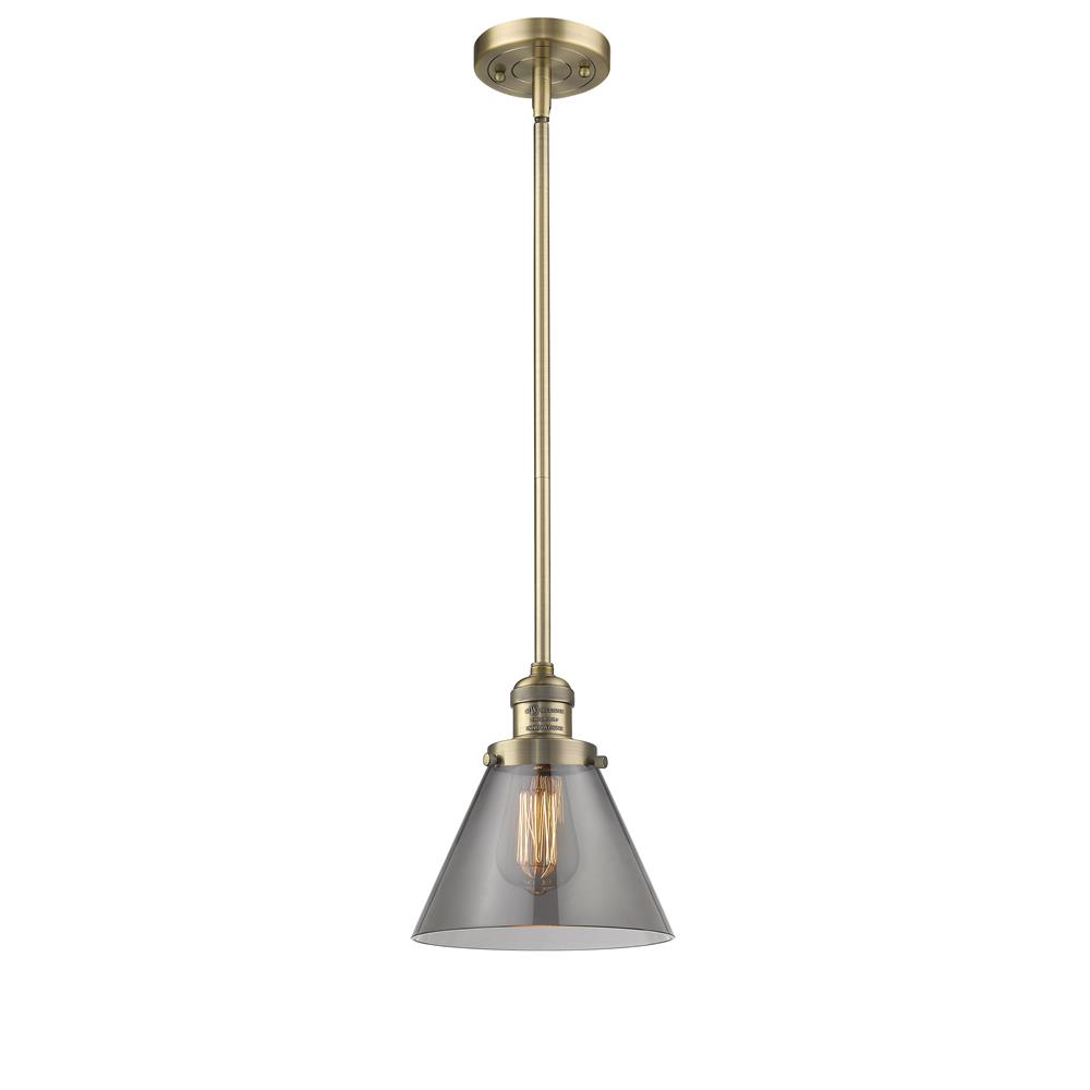 Innovations 201S-BB-G43-LED 1 Light Vintage Dimmable LED Large Cone 8 inch Mini Pendant in Brushed Brass