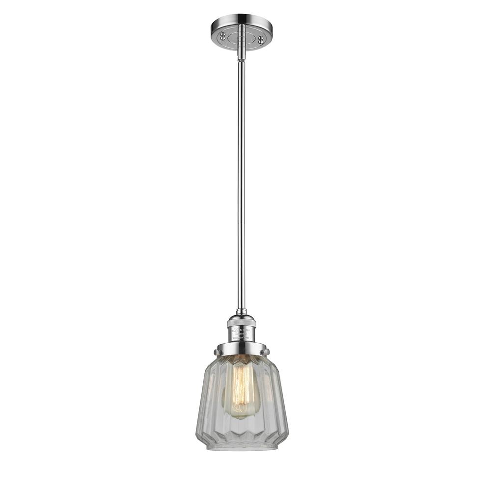 Innovations 201S-PC-G142 Chatham 1-100 watt 6 inch Polished Chrome Mini Pendant with Clear Fluted glass and Solid Brass Hang Straight Swivel