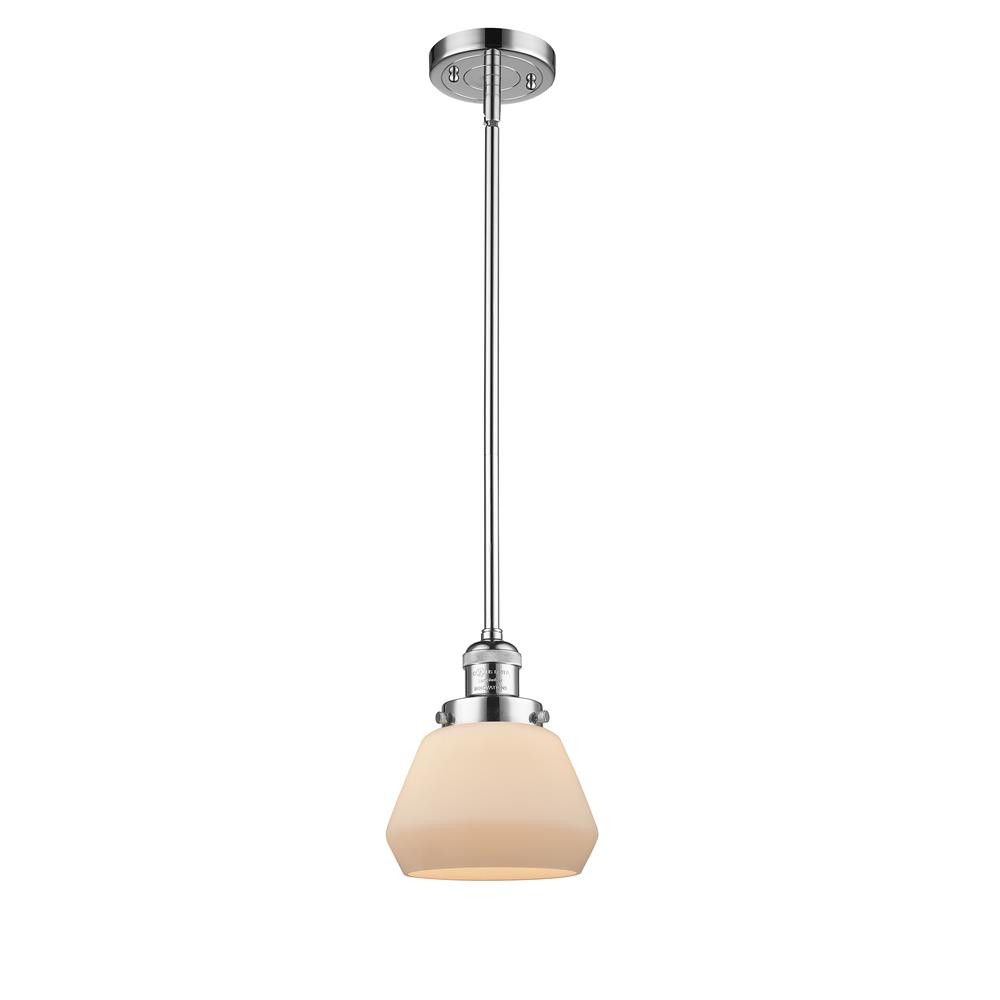 Innovations 201S-PC-G171 Fulton 1-100 watt 7 inch Polished Chrome Mini Pendant with Matte White Cased glass and Solid Brass Hang Straight Swivel