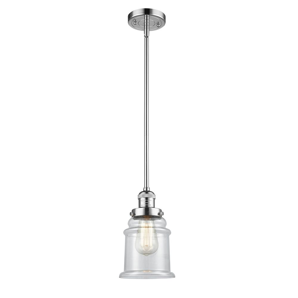 Innovations 201S-PC-G182 Canton 1-100 watt 6.5 inch Polished Chrome Mini Pendant with Clear glass and Solid Brass Hang Straight Swivel
