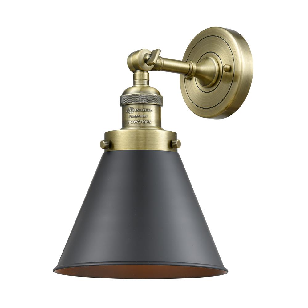Innovations 203-AB-M13-BK Appalachian 1 Light Sconce part of the Franklin Restoration Collection in Antique Brass