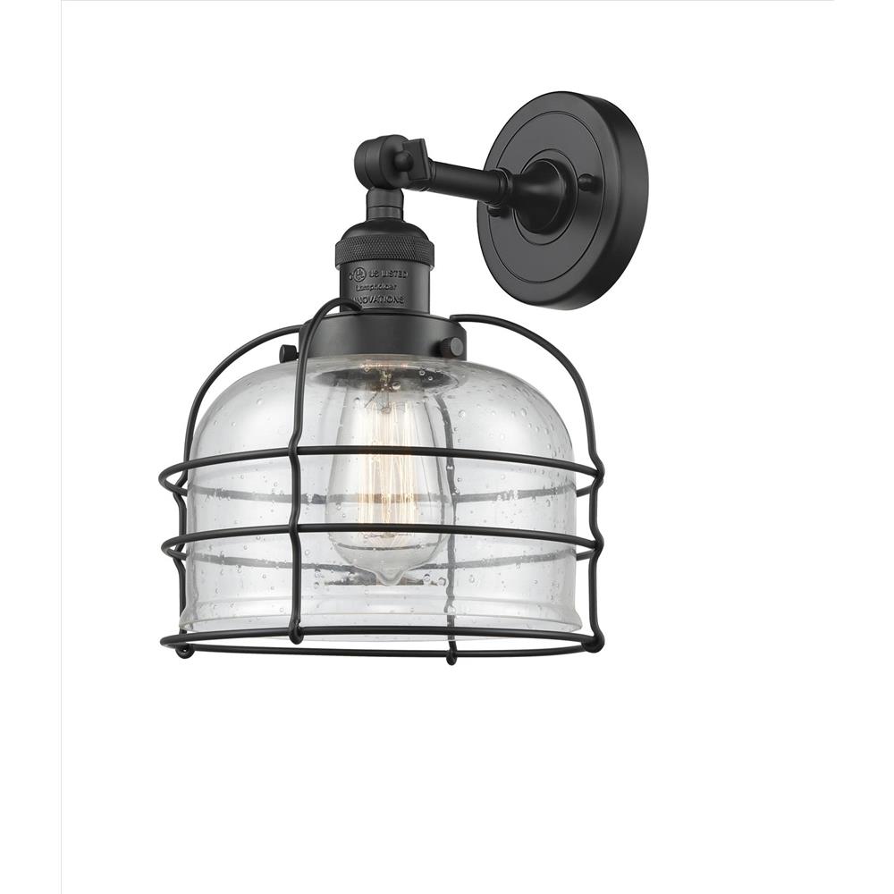 Innovations 203-BK-G74-CE-LED Franklin Restoration Large Bell Cage 1 Light Sconce in Matte Black