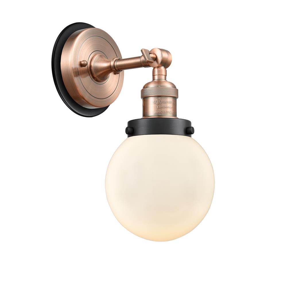 Innovations 203AC-BPBK-HRBK-G201-6 Beacon 1 Light Mixed Metals Sconce in Antique Copper