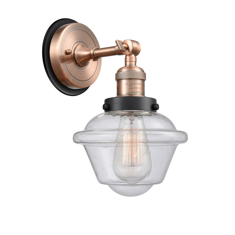 Innovations 203AC-BPBK-HRBK-G534 Small Oxford 1 Light Mixed Metals Sconce in Antique Copper