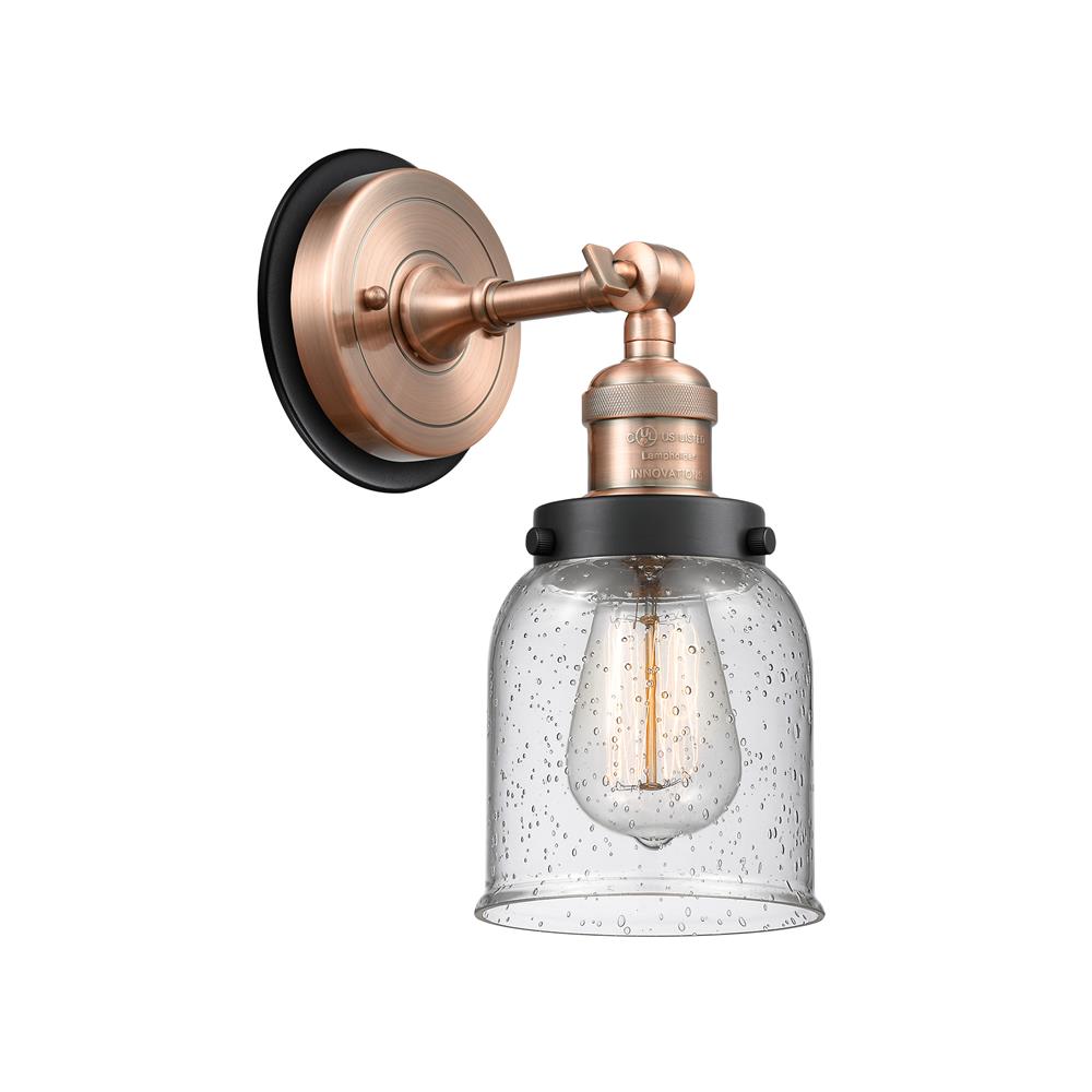 Innovations 203AC-BPBK-HRBK-G54 Small Bell 1 Light Mixed Metals Sconce in Antique Copper
