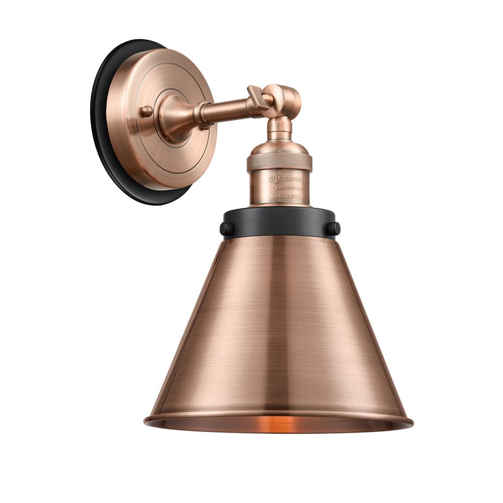 Innovations 203AC-BPBK-HRBK-M13-AC Appalachian 1 Light Mixed Metals Sconce in Antique Copper with Antique Copper Cone Metal Shade