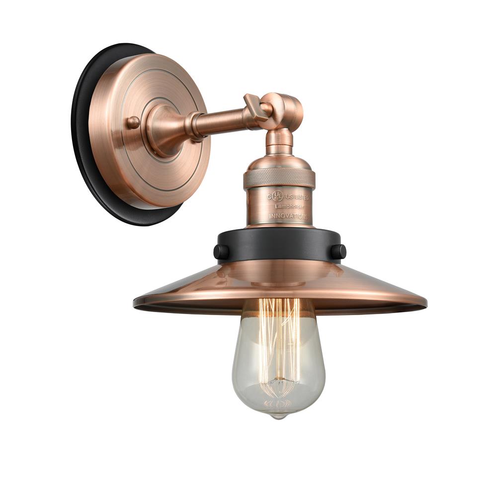 Innovations 203AC-BPBK-HRBK-M3-AC Railroad 1 Light Mixed Metals Sconce in Antique Copper with Antique Copper Cone Metal Shade