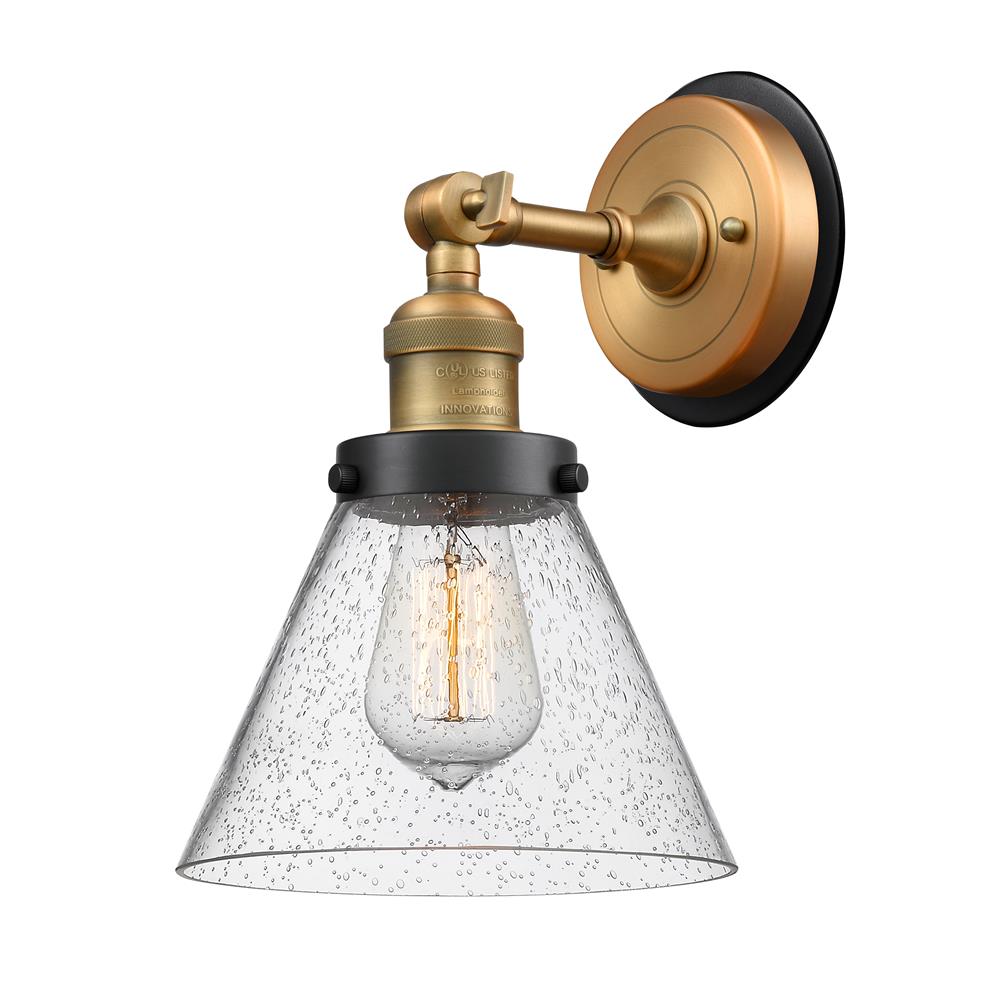 Innovations 203BB-BPBK-HRBK-G44 Large Cone 1 Light Mixed Metals Sconce in Brushed Brass