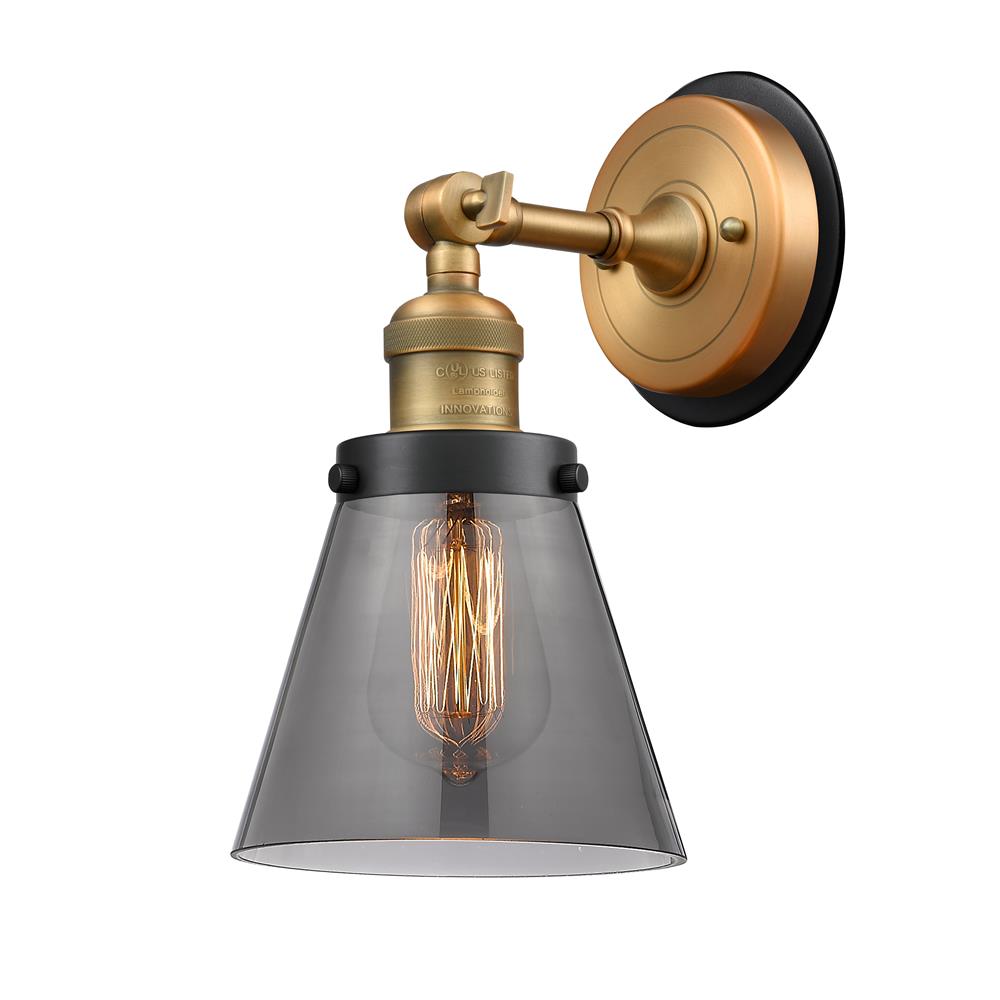 Innovations 203BB-BPBK-HRBK-G63 Small Cone 1 Light Mixed Metals Sconce in Brushed Brass