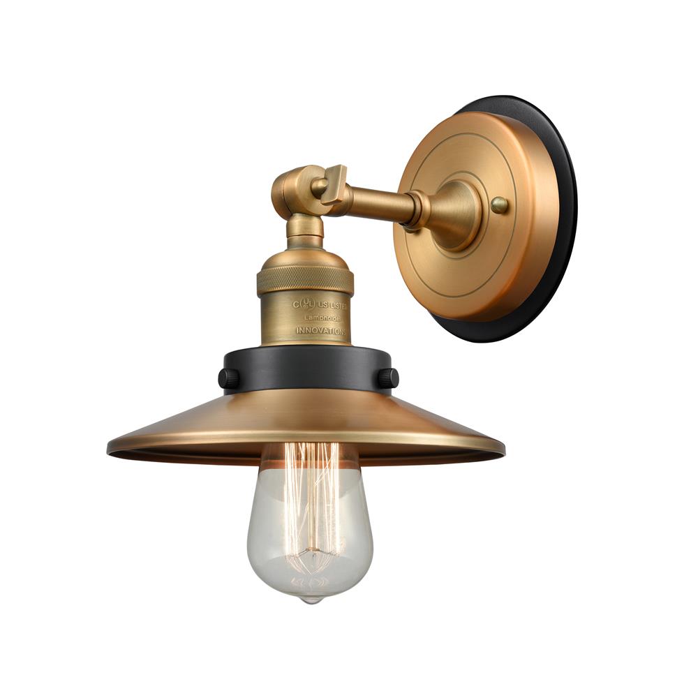 Innovations 203BB-BPBK-HRBK-M4-BB Railroad 1 Light Mixed Metals Sconce in Brushed Brass with Antique Copper Cone Metal Shade