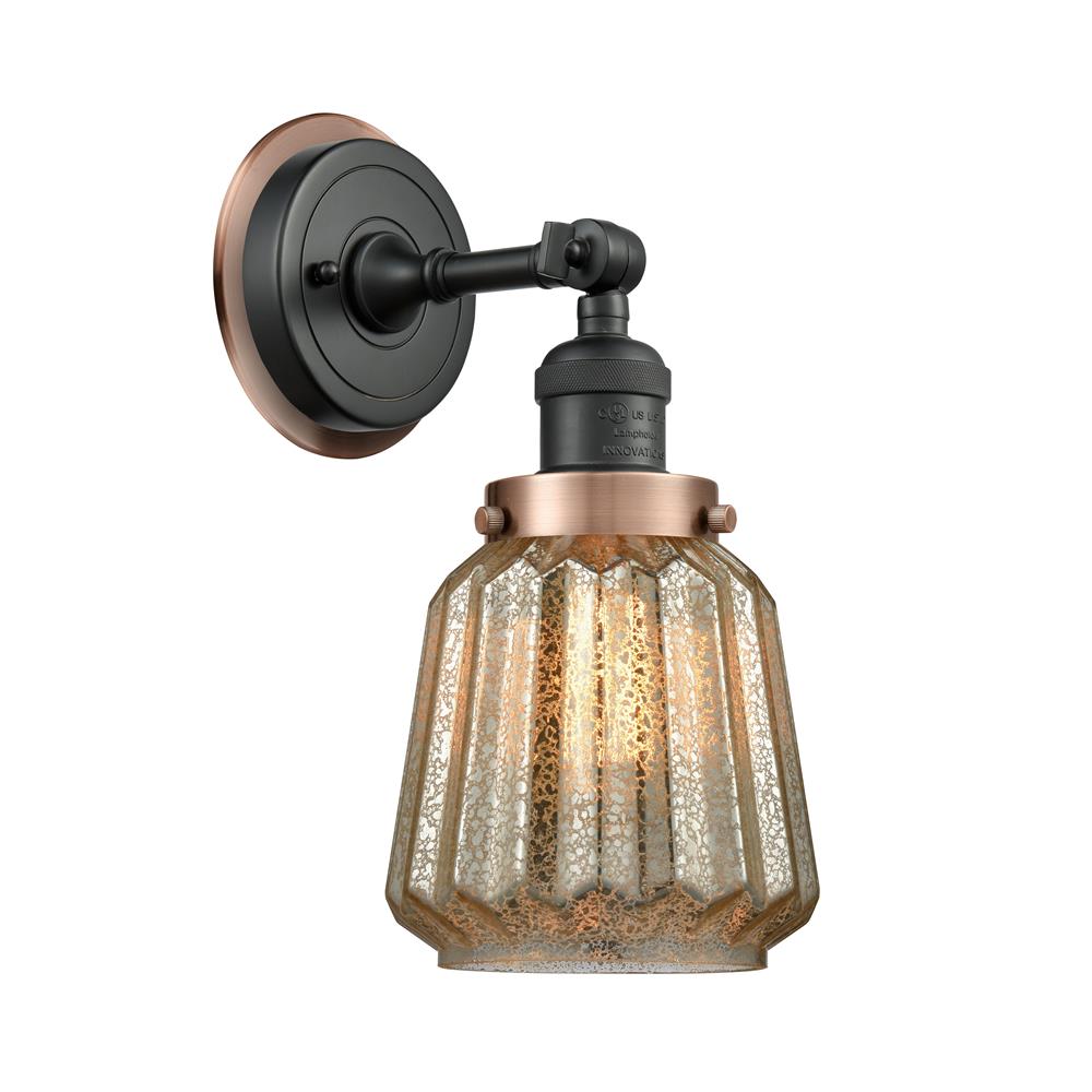 Innovations 203BK-BPAC-HRAC-G146 Chatham 1 Light Mixed Metals Sconce in Matte Black