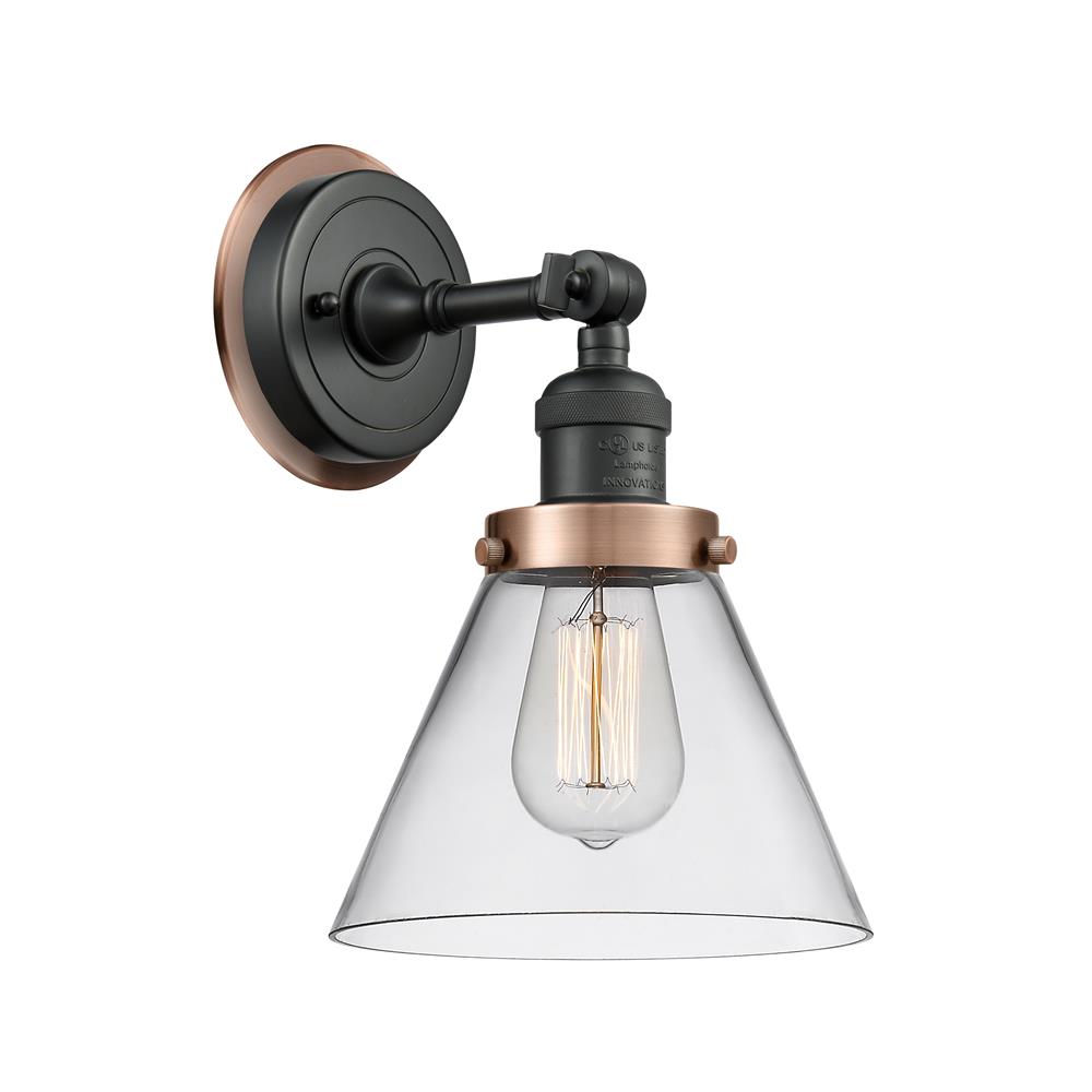 Innovations 203BK-BPAC-HRAC-G42 Large Cone 1 Light Mixed Metals Sconce in Matte Black