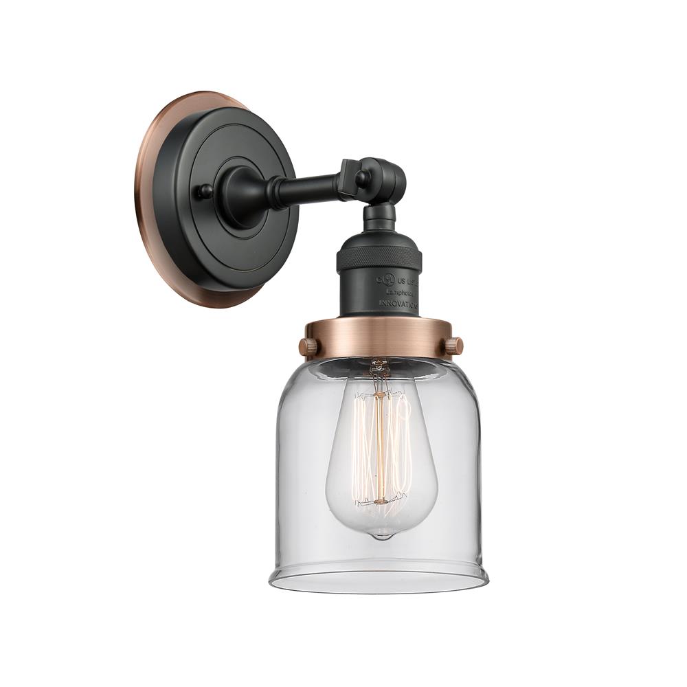 Innovations 203BK-BPAC-HRAC-G52 Small Bell 1 Light Mixed Metals Sconce in Matte Black