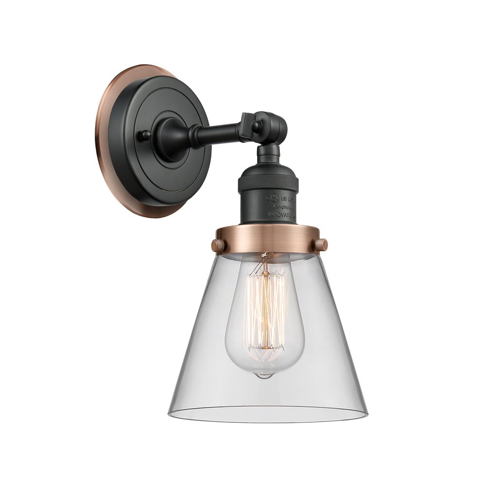 Innovations 203BK-BPAC-HRAC-G62 Small Cone 1 Light Mixed Metals Sconce in Matte Black