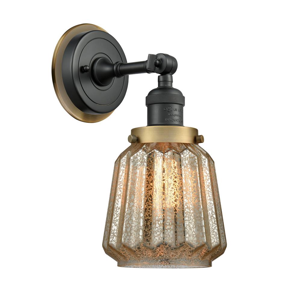 Innovations 203BK-BPBB-HRBB-G146 Chatham 1 Light Mixed Metals Sconce in Matte Black