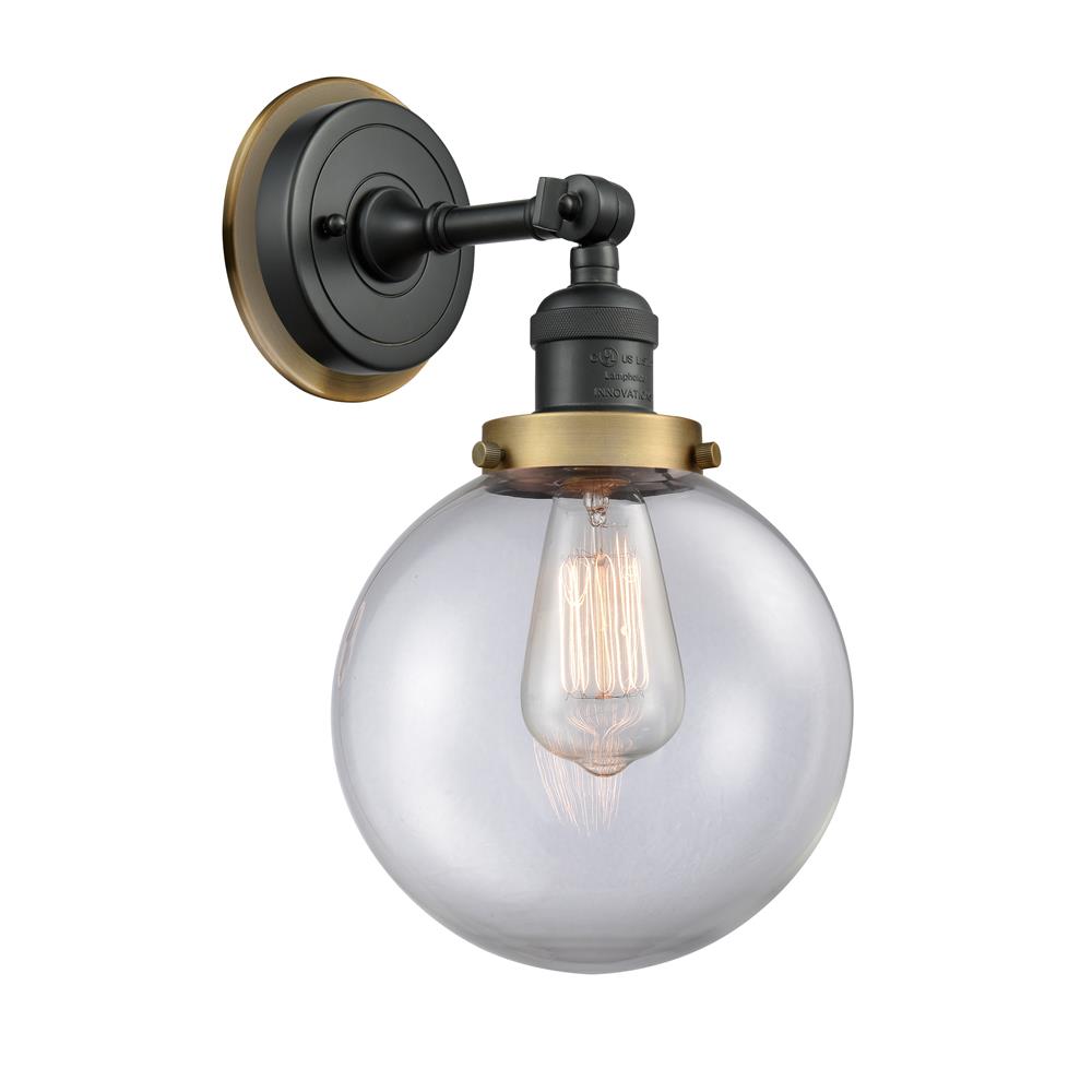 Innovations 203BK-BPBB-HRBB-G202-8 Large Beacon 1 Light Mixed Metals Sconce in Matte Black