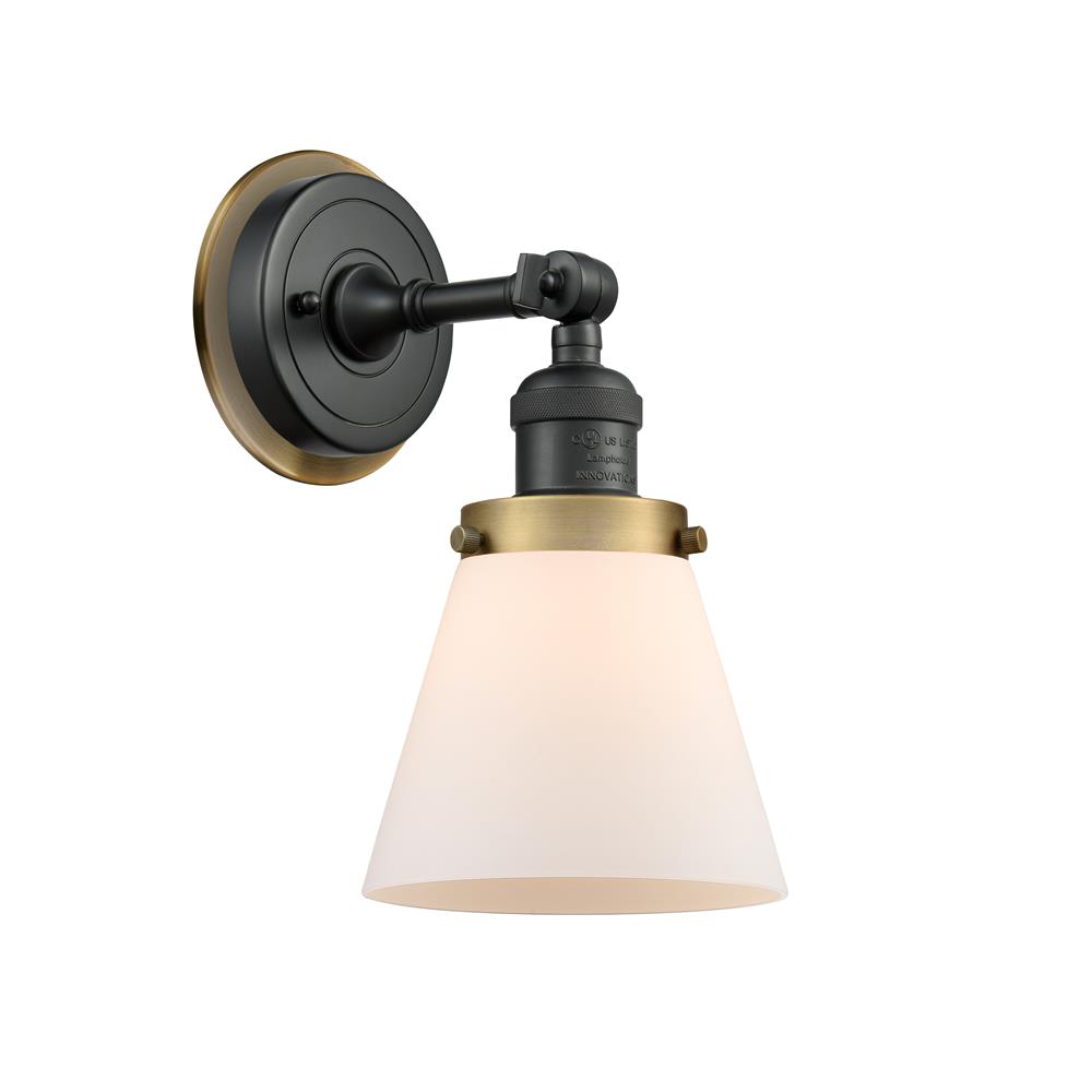 Innovations 203BK-BPBB-HRBB-G61 Small Cone 1 Light Mixed Metals Sconce in Matte Black