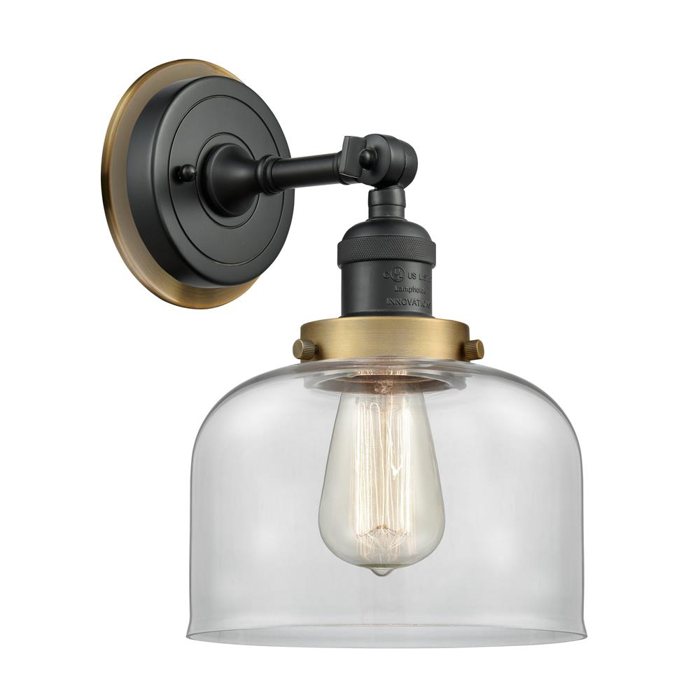Innovations 203BK-BPBB-HRBB-G72 Large Bell 1 Light Mixed Metals Sconce in Matte Black