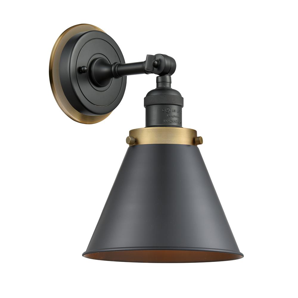 Innovations 203BK-BPBB-HRBB-M13-BK Appalachian 1 Light Mixed Metals Sconce in Matte Black with Matte Black Cone Metal Shade