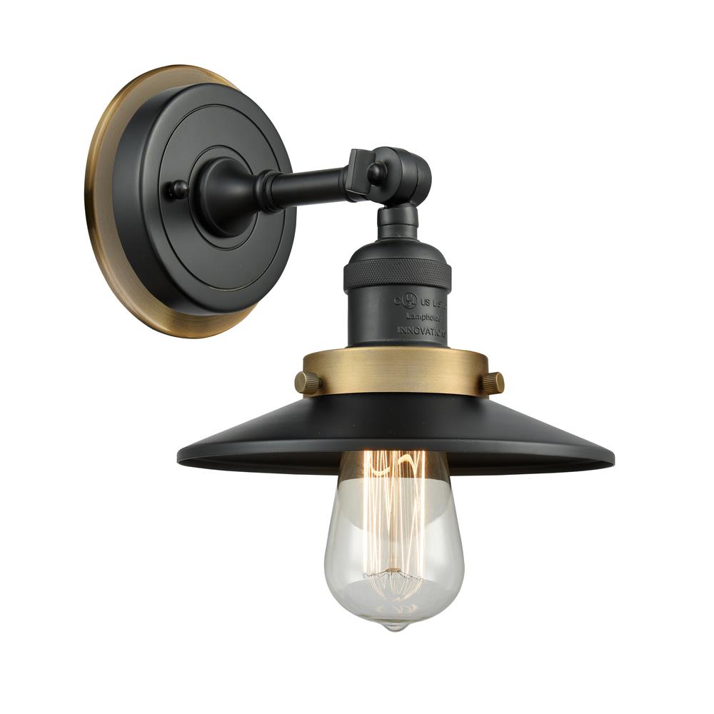 Innovations 203BK-BPBB-HRBB-M6-BK Railroad 1 Light Mixed Metals Sconce in Matte Black with Antique Copper Cone Metal Shade
