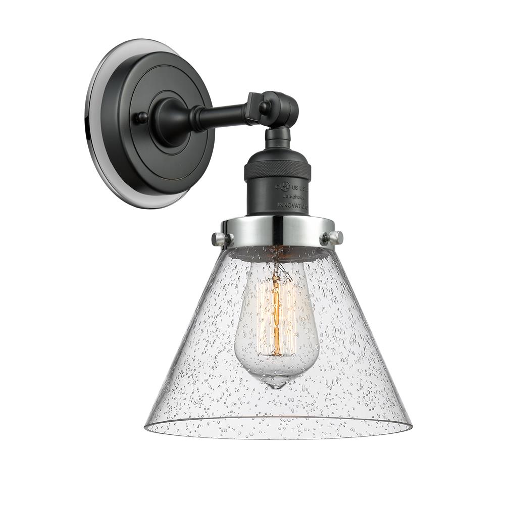 Innovations 203BK-BPPC-HRPC-G44 Large Cone 1 Light Mixed Metals Sconce in Matte Black