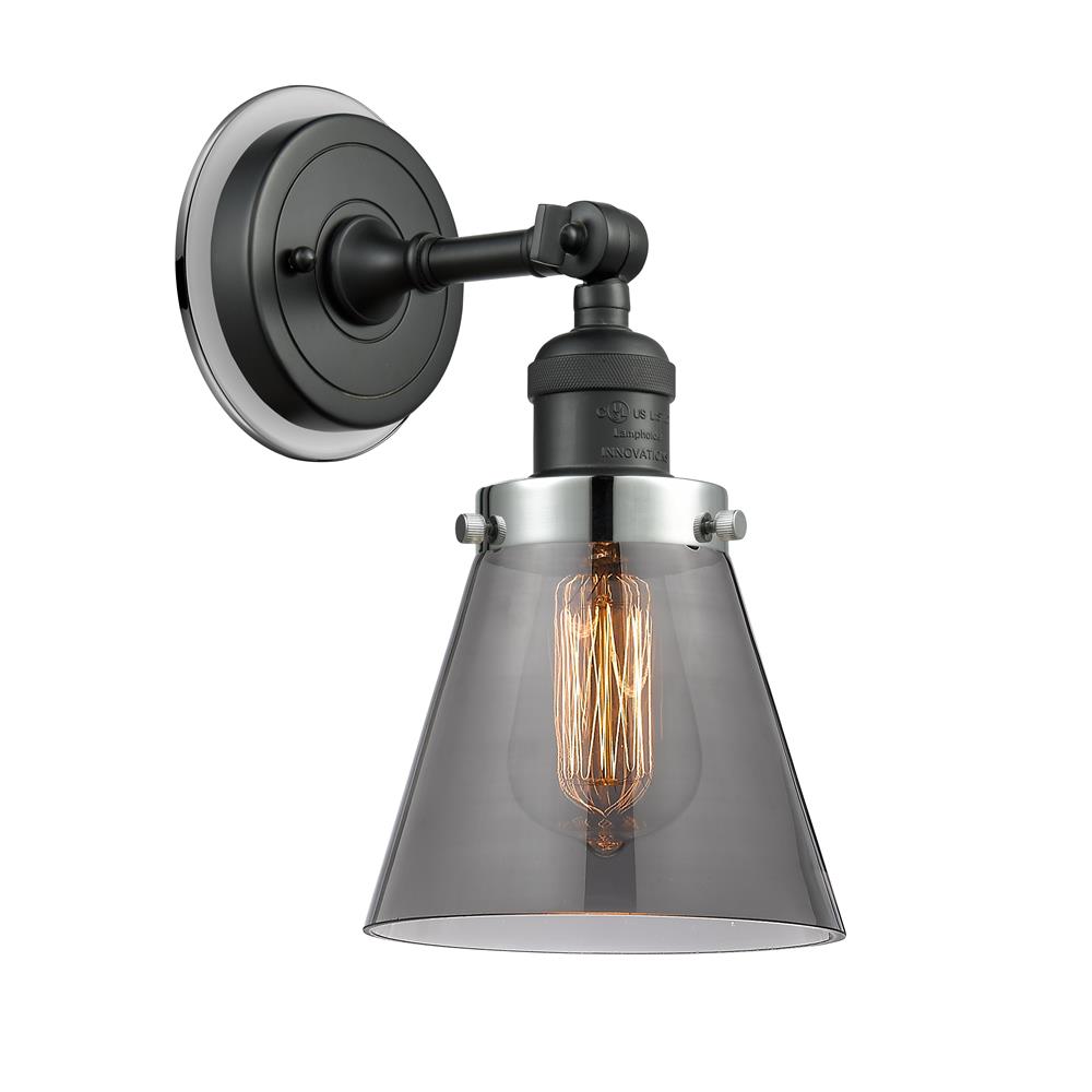 Innovations 203BK-BPPC-HRPC-G63 Small Cone 1 Light Mixed Metals Sconce in Matte Black
