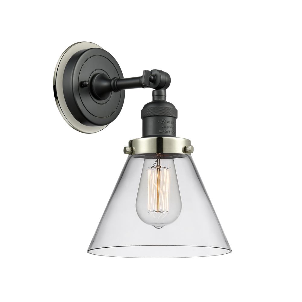 Innovations 203BK-BPPN-HRPN-G42 Large Cone 1 Light Mixed Metals Sconce in Matte Black
