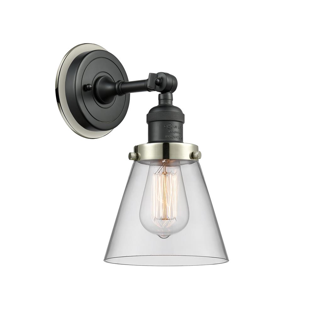 Innovations 203BK-BPPN-HRPN-G62 Small Cone 1 Light Mixed Metals Sconce in Matte Black