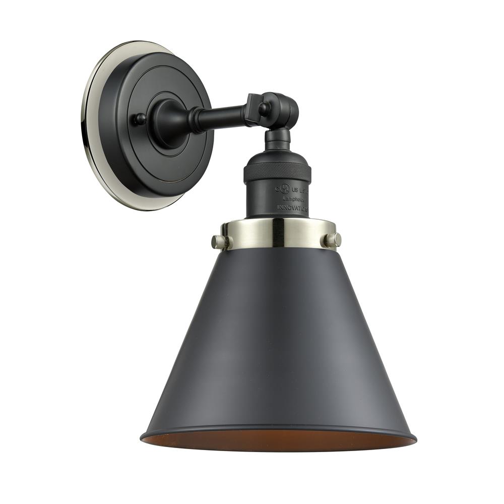 Innovations 203BK-BPPN-HRPN-M13-BK Appalachian 1 Light Mixed Metals Sconce in Matte Black with Matte Black Cone Metal Shade