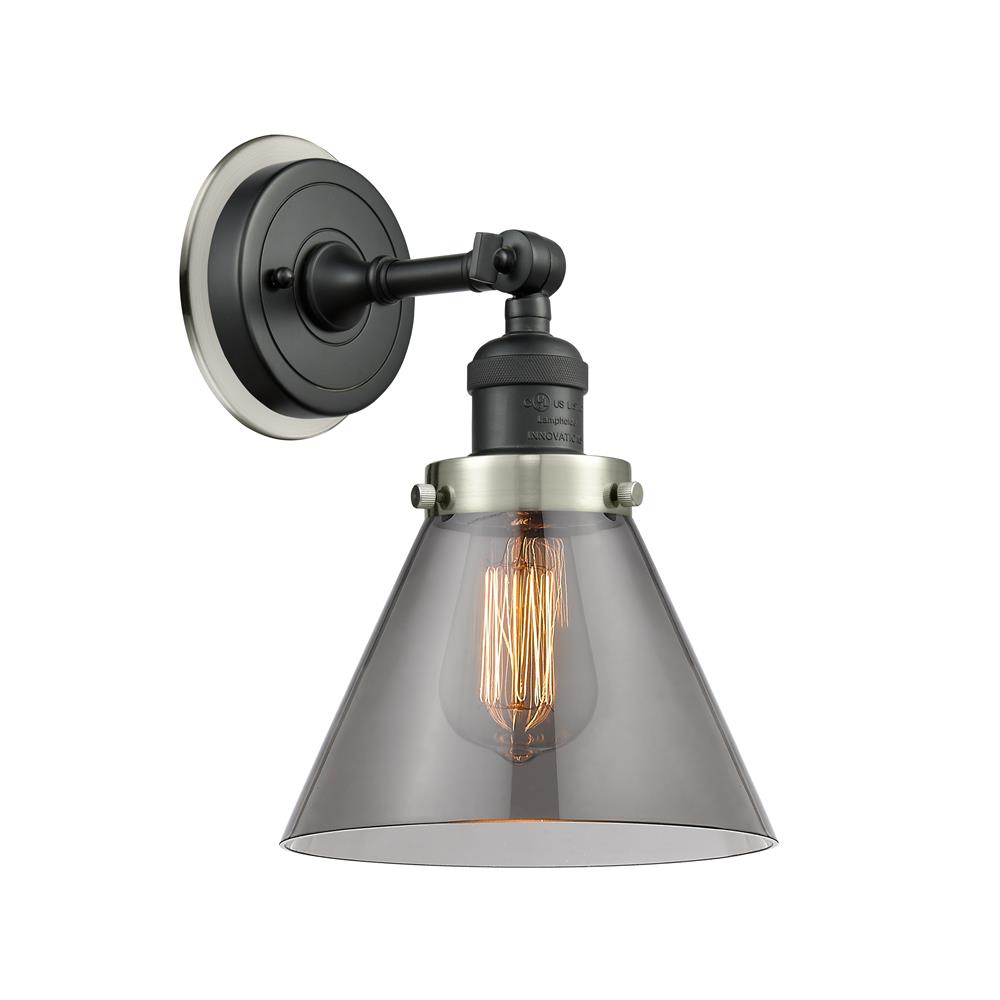 Innovations 203BK-BPSN-HRSN-G43 Large Cone 1 Light Mixed Metals Sconce in Matte Black