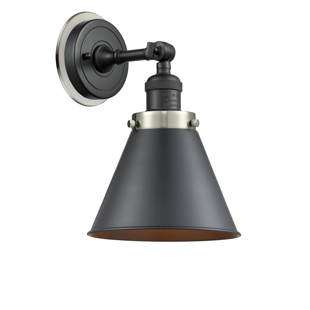 Innovations 203BK-BPSN-HRSN-M13-BK Appalachian 1 Light Mixed Metals Sconce in Matte Black with Matte Black Cone Metal Shade