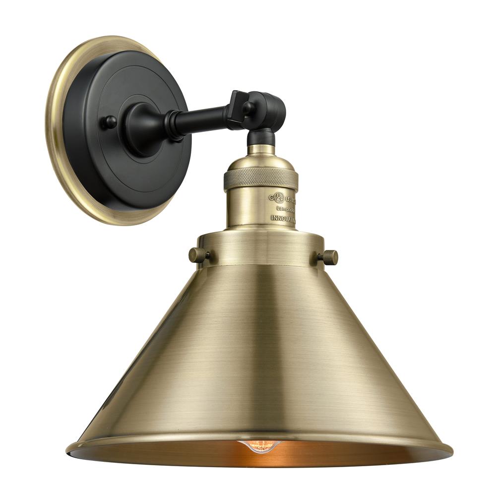 Innovations 203BP-BABAB-M10-AB Briarcliff Sconce 1 Light  in Black Antique Brass with Matte Black Briarcliff Cone Metal Shade