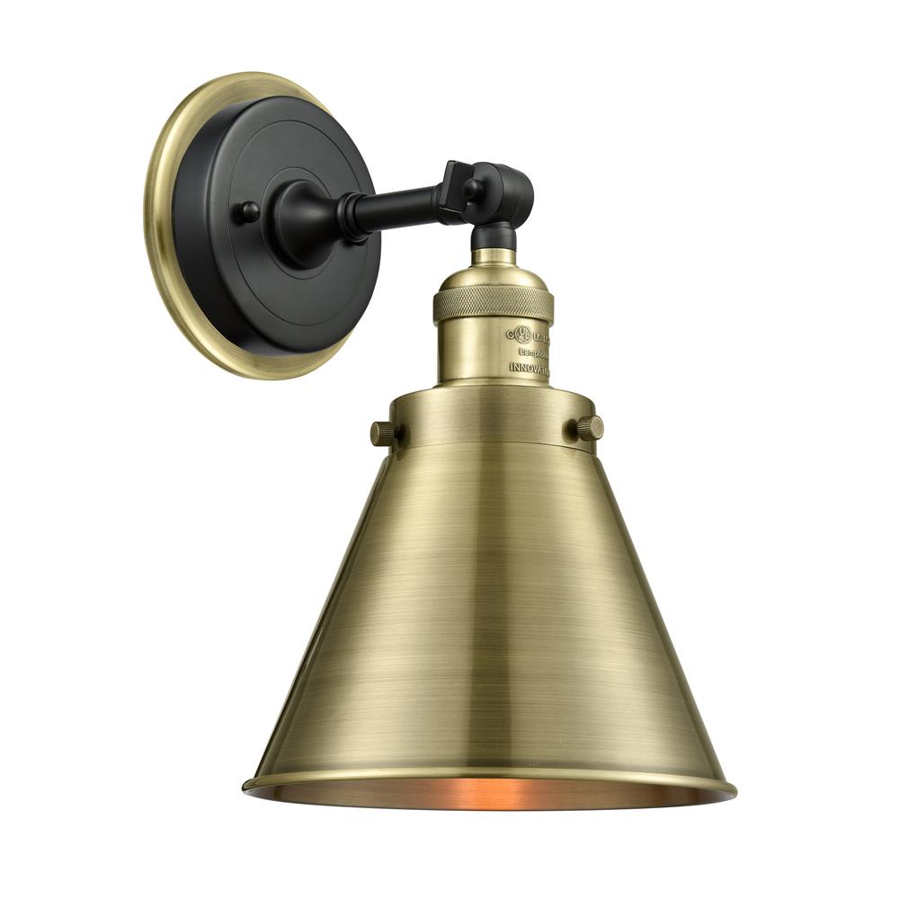 Innovations 203BP-BABAB-M13-AB Appalachian Sconce 1 Light  in Black Antique Brass with Matte Black Appalachian Cone Metal Shade