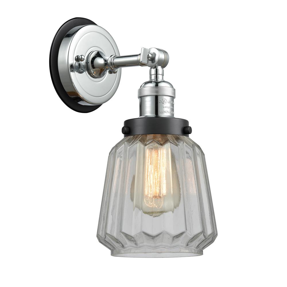 Innovations 203PC-BPBK-HRBK-G142 Chatham 1 Light Mixed Metals Sconce in Polished Chrome