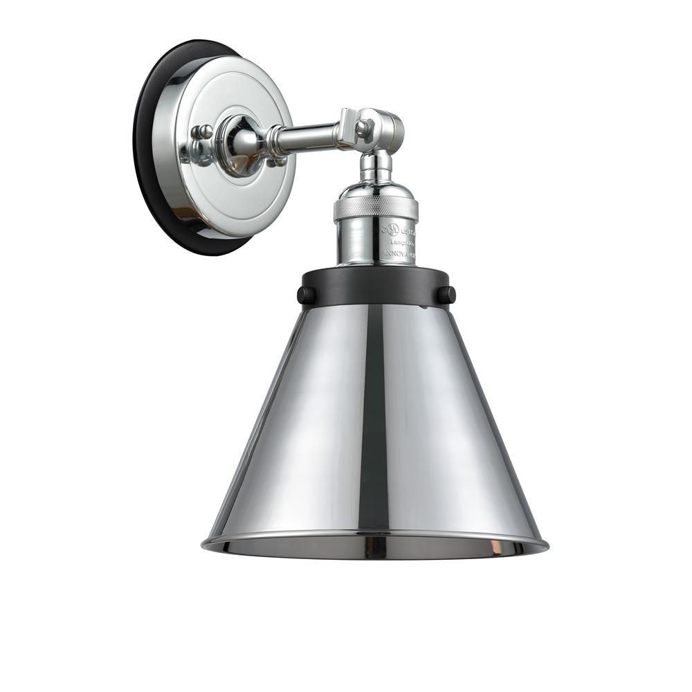 Innovations 203PC-BPBK-HRBK-M13-PC Appalachian 1 Light Mixed Metals Sconce in Polished Chrome with Polished Chrome Cone Metal Shade