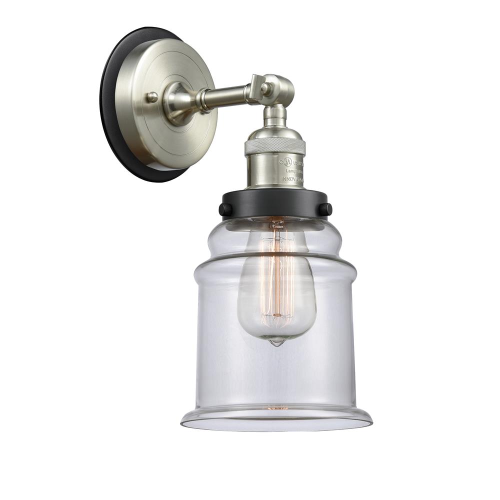 Innovations 203SN-BPBK-HRBK-G182 Canton 1 Light Mixed Metals Sconce in Brushed Satin Nickel